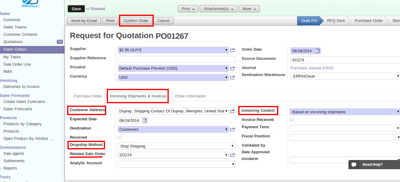 Cloud ERP Confirm Order