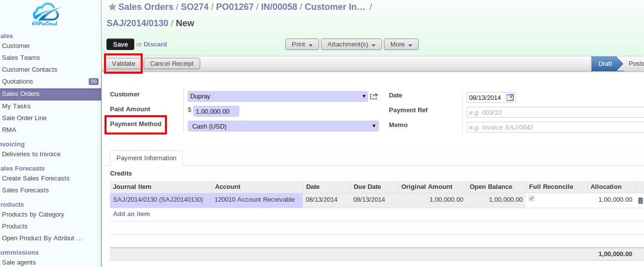 Cloud ERP Payment Method