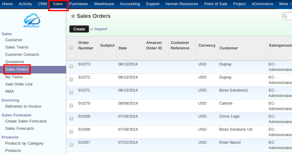 Cloud ERP Sales Orders