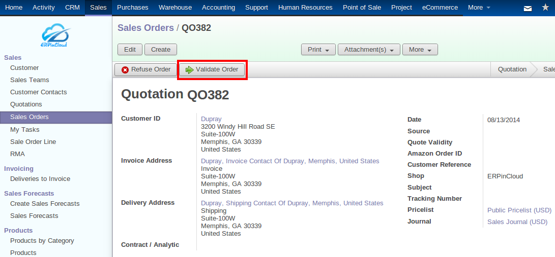 Cloud ERP Validate Order