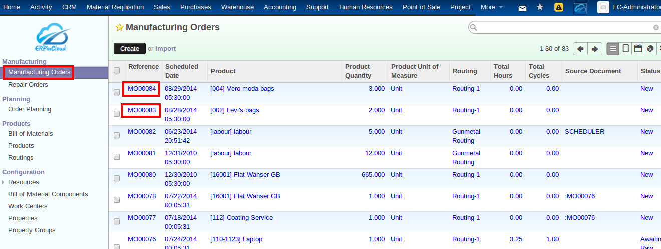 Cloud ERP Manufacturing Orders