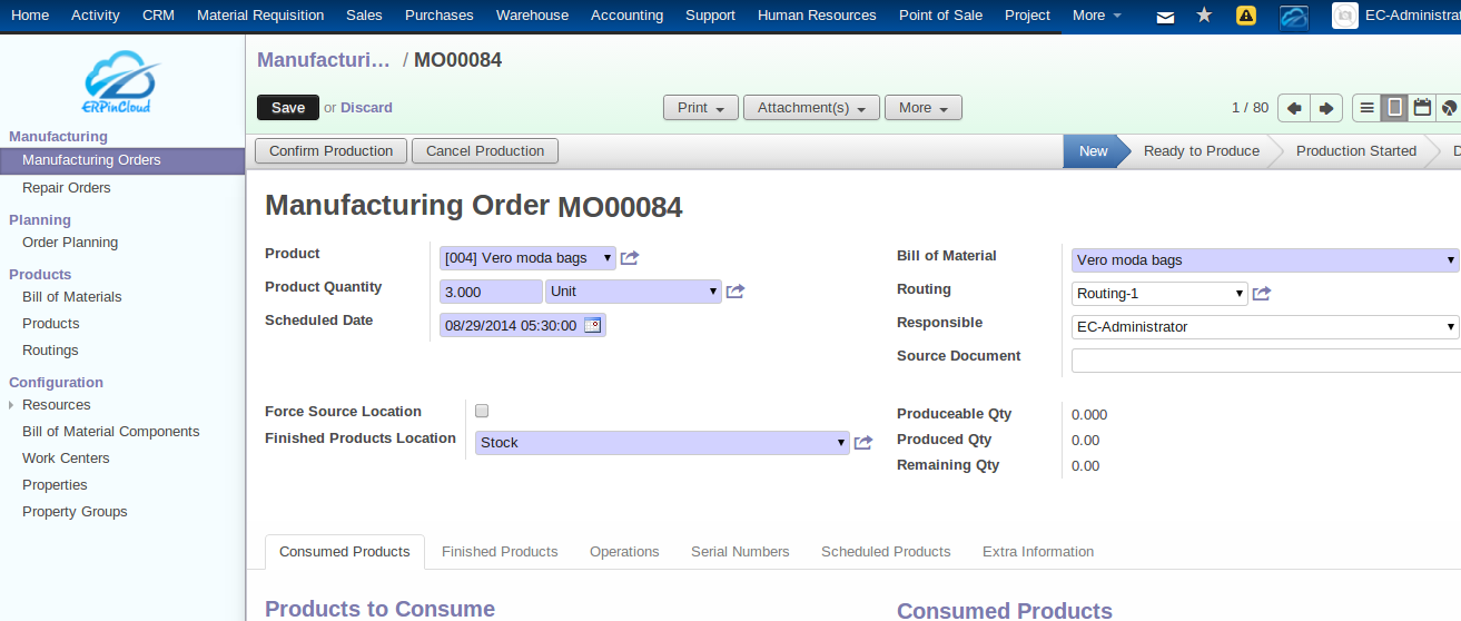 Cloud ERP Manufacturing Order Number