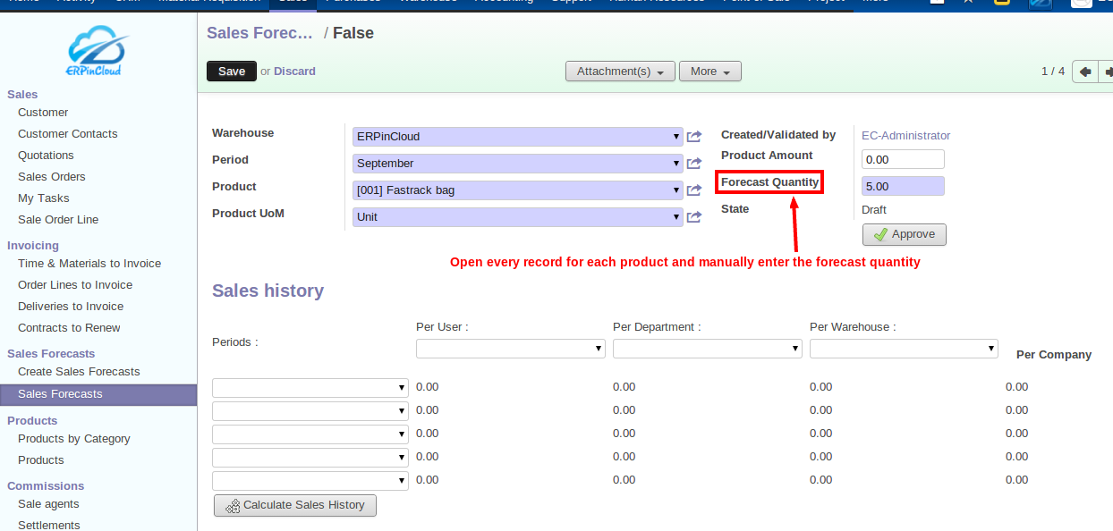 Cloud ERP forecast quantity