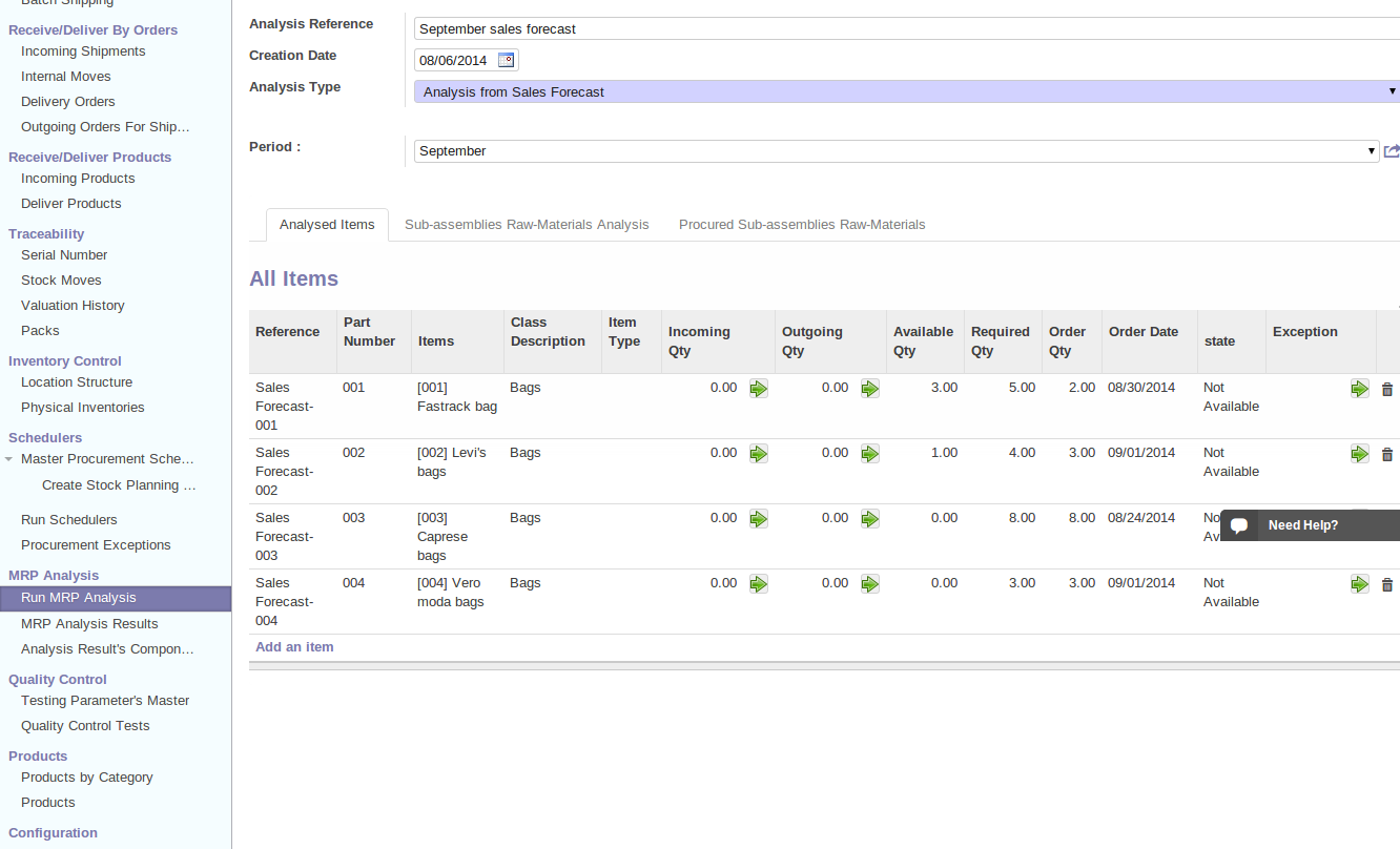 Cloud ERP material planning