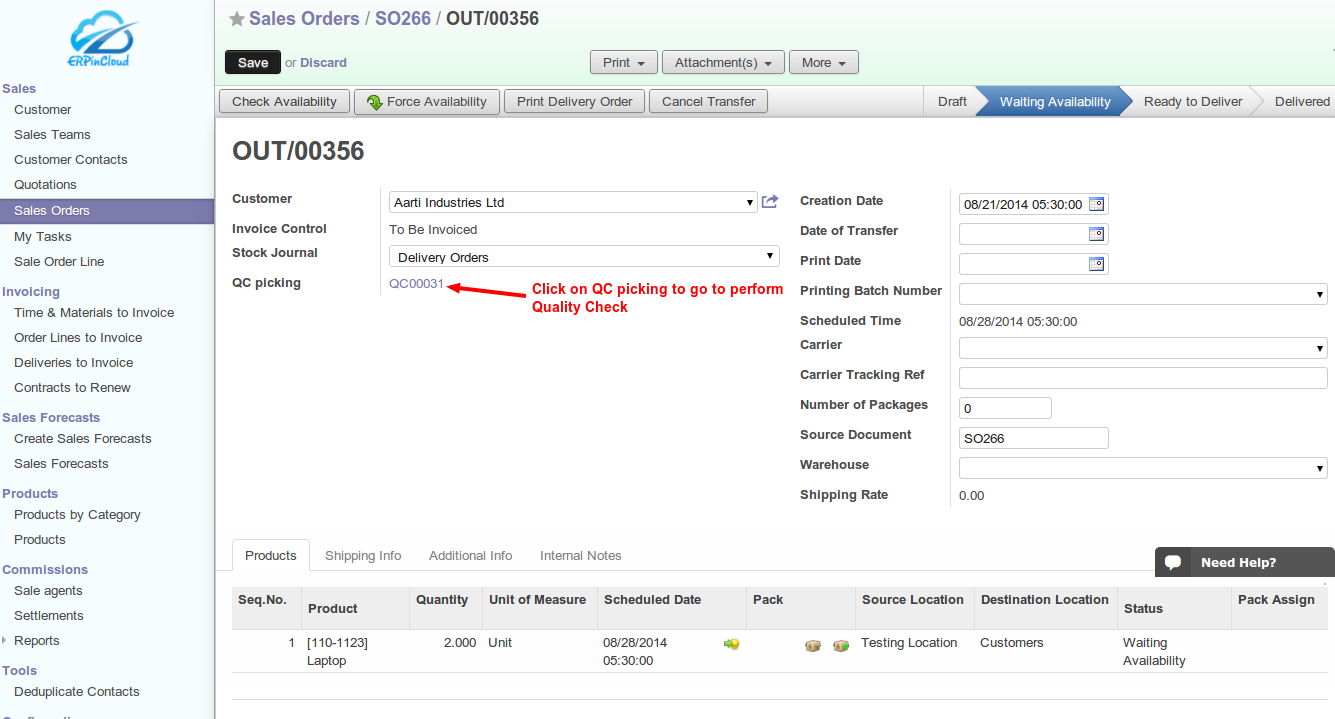 Cloud erp quality control location