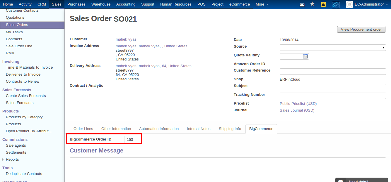 Big Commerce Integration with cloud erp
